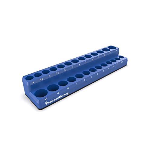 Precision Defined Magnetic Tool Socket Organizer Holder, METRIC, 26 Sockets (1/4-Inch Drive (Metric), Blue)