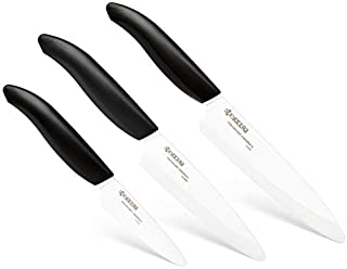 Kyocera 3-Piece Slicing Knife Set Ceramic, 5-inch 4.5-inch and 3-inch, Black Handle with White Blades