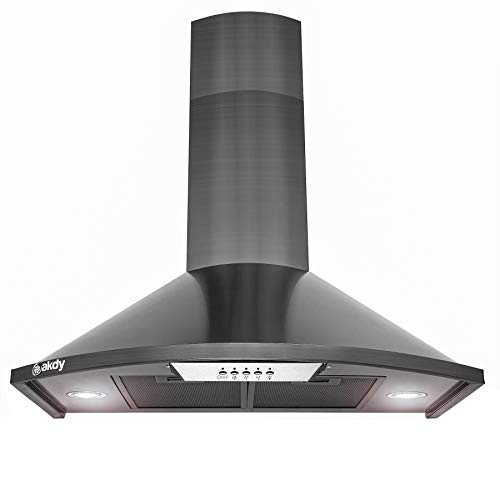 AKDY 30 in. 343 CFM Convertible Wall Mount Range Hood Push Button and LED Lights in Black Stainless Steel