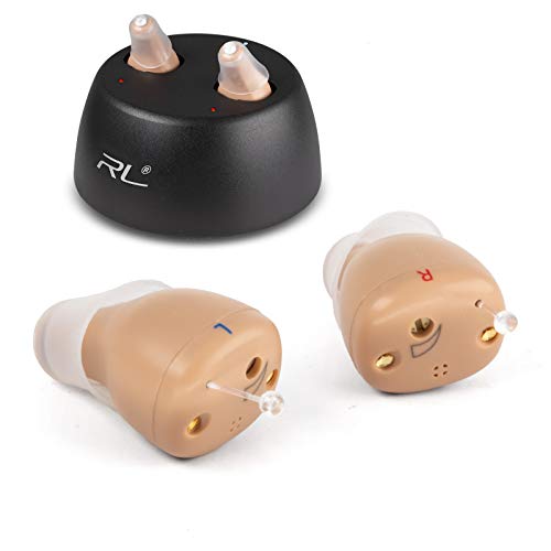 Rechargeable Hearing Amplifier to Aid and Assist Hearing of Seniors and Adults, Invisible Mini Digital Amplifiers Small & Light Weight - R&L C20 Pair