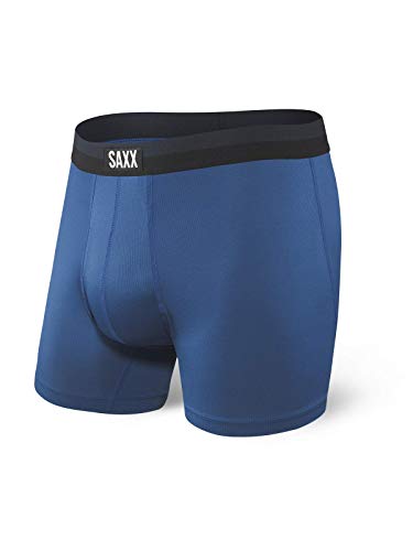 SAXX Underwear Men's Boxer Briefs  SPORT MESH Mens Underwear  Boxer Briefs with Built-In BallPark Pouch Support  Workout Underwear for Men, City Blue, Large