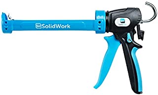 SolidWork Professional Caulking Gun with Adjustable 24:1 or 12:1 Thrust Ratio | Premium Caulk Gun for processing all 10oz Sealant & Adhesive Cartridges or Tubes | Drip-free Silicone Gun | Blue