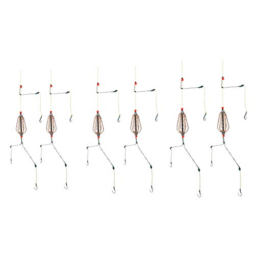 lahomia 6X Copper Spring Fishing Feeder with 3 Hook & Line Carp Crucian Bream Bait