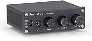 Fosi Audio Q4 - Mini Stereo Gaming DAC & Headphone Amplifier, 24-Bit/192 KHz USB/Optical/Coaxial to RCA AUX, Digital-to-Analog Audio Converter Adapter for Home/Desktop Powered/Active Speakers - Black