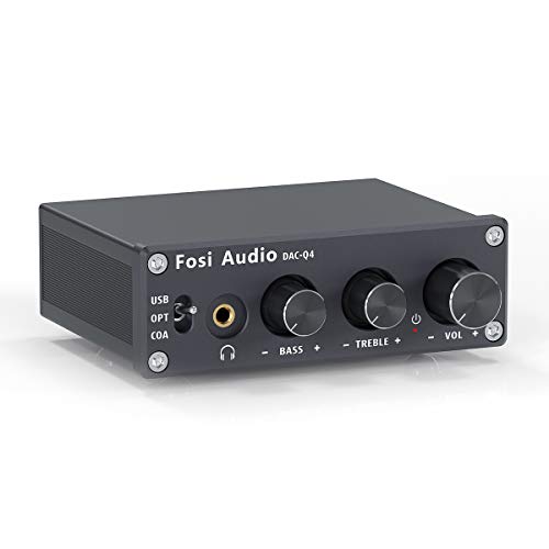 Fosi Audio Q4 - Mini Stereo Gaming DAC & Headphone Amplifier, 24-Bit/192 KHz USB/Optical/Coaxial to RCA AUX, Digital-to-Analog Audio Converter Adapter for Home/Desktop Powered/Active Speakers - Black