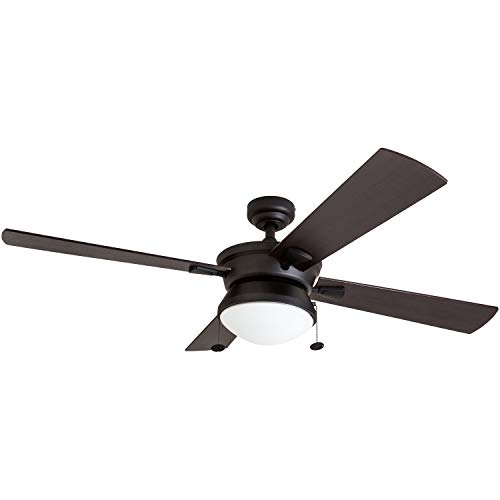 Prominence Home 50345-01 Auletta Outdoor Ceiling Fan, 52 ETL Damp Rated 4 Blades, LED Frosted Contemporary Light Fixture, Matte Black