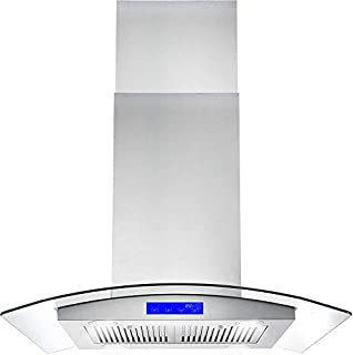 Cosmo 668ICS750 30 in. Island Mount Range Hood with 380 CFM, Soft Touch Controls, Permanent Filters, LED Lights, Tempered Glass Visor in Stainless Steel