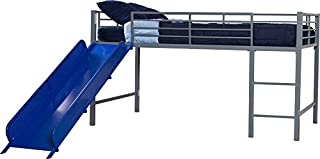 DHP Junior Twin Metal Loft Bed with Slide, Multifunctional Design, Silver with Blue Slide