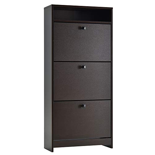 HOMCOM Trendy Shoe Storage Cabinet with 3 Large Fold-Out Drawers & a Spacious Top Surface for Small Items, Espresso