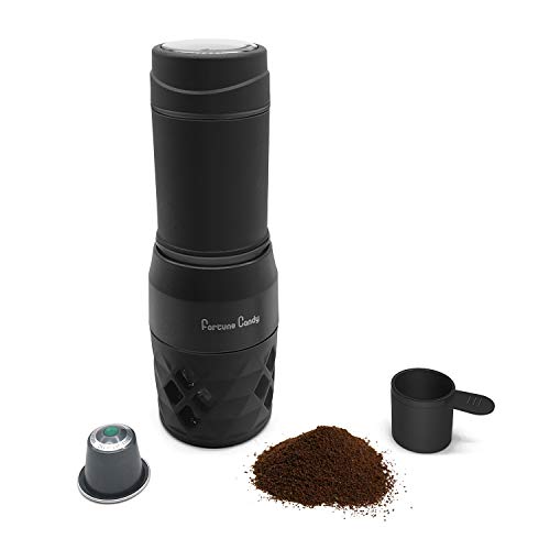 Fortune Candy Portable Espresso Maker, Compatible with Nespresso Pods & Ground Coffee, Prefect Size Manual Coffee Maker for Travel Camping Kitchen Office