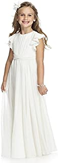 Abaowedding Fancy Chiffon Flower Girl Dresses Flutter Sleeves Junior Bridesmaid Dress(Size 6,Ivory)