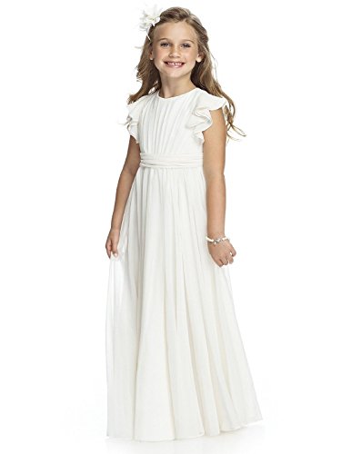 Abaowedding Fancy Chiffon Flower Girl Dresses Flutter Sleeves Junior Bridesmaid Dress(Size 6,Ivory)