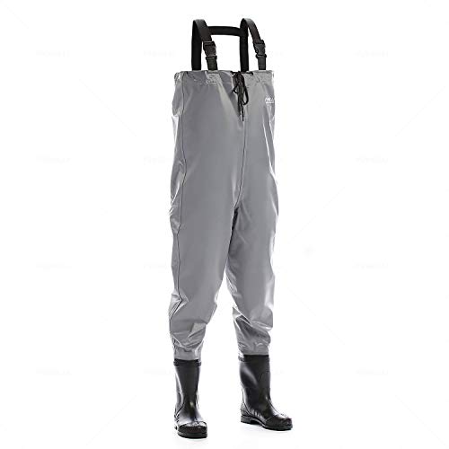 Foxelli Grey Nylon Chest Waders  Fishing Waders for Men with Boots - Use for Fly Fishing, Duck Hunting, Emergency Flooding  100% Waterproof