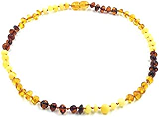 Amber Jewelry Shop Baltic Amber Necklace (Unisex) 13 inches/Certified Genuine Baltic Amber Necklace (Red, Yellow, Honey)