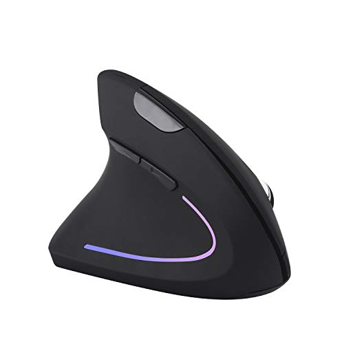 Zienstar-2.4G Wireless Left Handed Ergonomic Vertical Mouse - 800/1200/1600 DPI,Rainbow Backlit,5 Buttons for Laptop, Desktop, PC, MacBook - Black