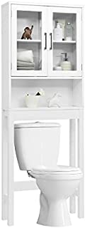 Giantex Over-The-Toilet Storage Cabinet W/Tempered Glass Doors, 3-Position Adjustable Shelf, Open Center Area, Anti-Tilt Design for Most Toilets Freestanding Bathroom Space Saver (22.5