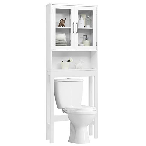 Giantex Over-The-Toilet Storage Cabinet W/Tempered Glass Doors, 3-Position Adjustable Shelf, Open Center Area, Anti-Tilt Design for Most Toilets Freestanding Bathroom Space Saver (22.5