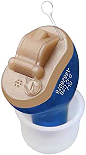 BLJ Hearing Amplifier for Seniors and Adults with Noise Reduction and Feedback Cancellation ITC Sound Amplifier, 7 Batteries and 9 Ear Domes (Blue-Left Ear)