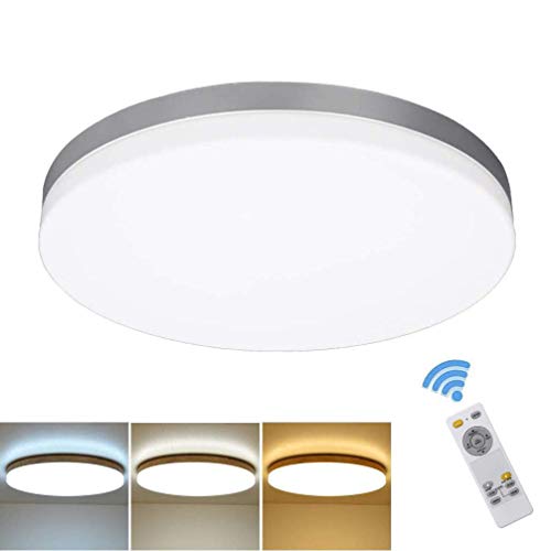 DLLT 24W Modern Dimmable Led Flushmount Ceiling Light Fixture with Remote-13 Inch Round Close to Ceiling Lights for Bedroom/Kitchen/Dining Room Lighting, Timing, 3000K-6000K 3 Light Color Changeable