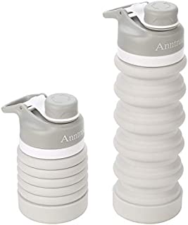 Anntrue Collapsible Travel Water Bottle 18oz, Food-Grade Silicone/Leak Proof/Portable Camping Water Bottle(Light Gray)