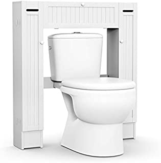 Giantex Over-The-Toilet Rack Bathroom Shelf Storage Cabinet Wooden Drop Door Freestanding Spacesaver Improvements, White