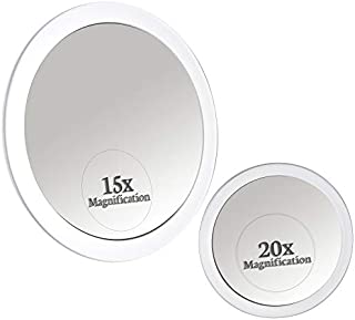 20X & 15X Magnifying Mirror Set Combo with 3 Suction Cups Each - Compact & Travel Ready - 6-Inch & 4-Inch Wide