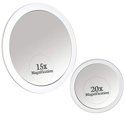 20X & 15X Magnifying Mirror Set Combo with 3 Suction Cups Each - Compact & Travel Ready - 6-Inch & 4-Inch Wide