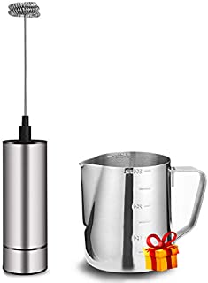 Milk Frother Handheld Battery Operated, Coffee Frother for Milk Foaming, Latte/Cappuccino Frother Mini Frappe Mixer for Drink, Hot Chocolate, Stainless Steel Silver