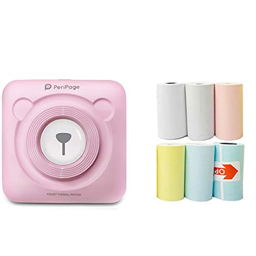 Upgraded Portable Notes Printer Thermal Bluetooth Label Printer with 6 Printing Paper, 58mm Mini Wireless POS Thermal Image Photo Printer, Pocket Printer Compatible with All Smartphones (Pink)