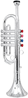 Click n' Play Metallic Silver Kids Trumpet Horn Wind Instrument with 4 Colored Keys