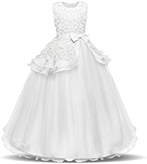 NNJXD Girl Sleeveless Embroidery Princess Pageant Dresses Kids Prom Ball Gown Size (120) 4-5 Years White