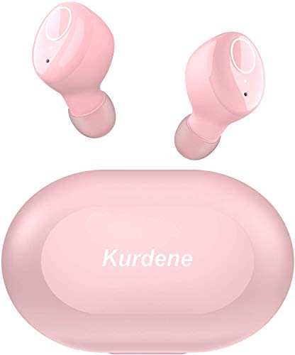 Kurdene Wireless Earbuds,Bluetooth Earbuds with Charging Case Bass Sounds IPX8 Waterproof Sports Headphones with Mic Touch Control 24H Playtime-Rose Pink