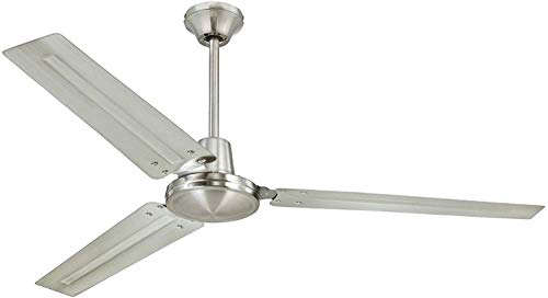 Ciata Lighting Industrial 56 Inch Three Blade Indoor Ceiling Fan, with Steel Blades - Brushed Nickel