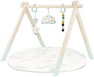 B. toys  Wooden Baby Play Gym  Activity Mat  Starry Sky  3 Hanging Sensory Toys  Organic Cotton  Natural Wood  Babies, Infants