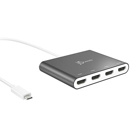 j5create USB-C to Quad HDMI Adapter Hub - Multi Monitor Video Splitter - Support 4 1080p 60Hz Display - Compatible with MacBook Thunderbolt 3 Ports, and Other Type-C Laptops