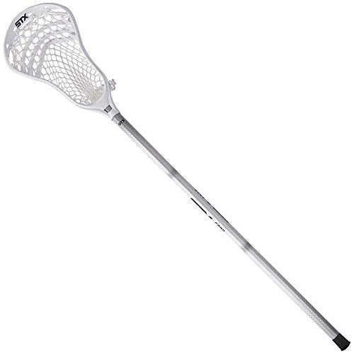 STX Lacrosse Stallion 200 Boys Complete Stick with Mesh Pocket, Attack/Midfielder, White