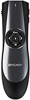 BYEASY Wireless Presenter, RF 2.4GHz Presentation Clicker Remote 100 FT, USB PowerPoint PPT Clicker with Red Laser Pointer, Volume Control for Google Slides- Black