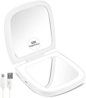 CLSEVXY LED Lighted Travel Makeup Mirror, 1x/10x Magnification - Daylight LED, Rechargeable, Compact, Portable, 4