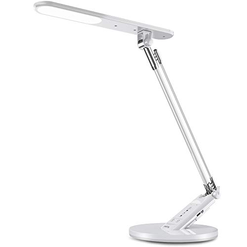 LED Desk Lamp,JUKSTG Eye-Caring Table Lamp,Adjustable Desk Light,Home Office Lamps with USB Charging Port,7 Brightness Levels 4 Lighting Modes,Blue Light Filter,Touch Control,14W Reading Lamp,Silver