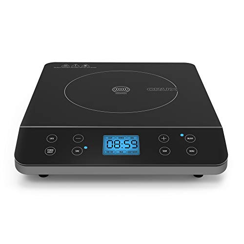 CRUX Countertop Induction Burner, Portable Electric Hot Plate, Smart Touch LCD Display, Hassle-Free Temperature Control and Adjustable Timer with Auto Shut Off, Black