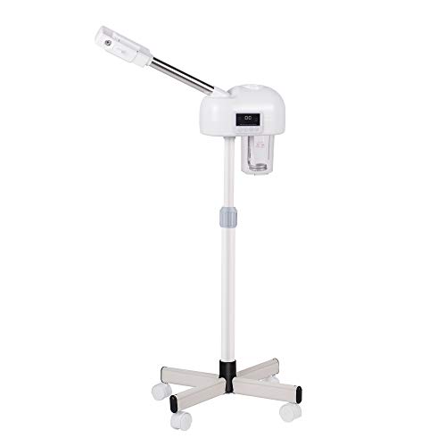 AceFox LCD Ozone Facial Steamer Professional for Clean Skin, Skin Care Use at Home, Beauty Salon, Spa with Hot Mist, Timer Function, Adjustable Height, Rolling Wheels - White