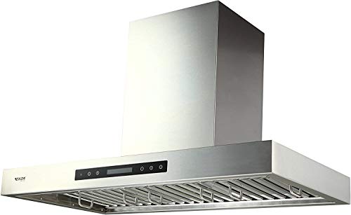 EKON 900 CFM Range Hood Stainless Steel 36 inch Kitchen Hood Vent With 4 Speeds Touch Panel Control LCD Display and Remote / 2 Pcs 3W Led Lights / 3 Pcs Baffle Filters (NAP01-36