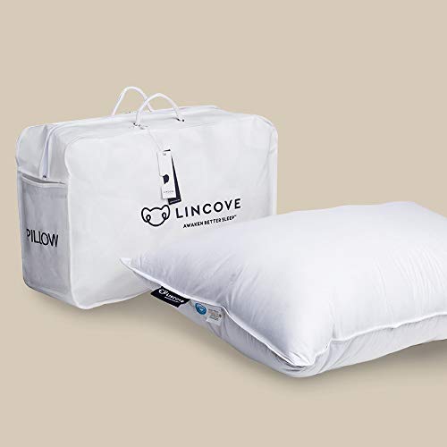 Lincove Cloud Natural Canadian White Down Luxury Sleeping Pillow - 625 Fill Power, 500 Thread Count Cotton Shell, Made in Canada (Standard - Medium)