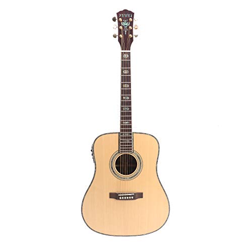 ZUWEI 41in Handmade Electric Acoustic Guitar Solid Spruce Top,Rosewood Back&side Abalone Inlay, Grover Tuner 20F Ebony Fingerboard Lower Action Bone Nut& Saddle Free Hardcase Gloss Finish