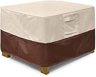 Vailge Square Patio Ottoman Cover, Waterproof Outdoor Ottoman Cover with Padded Handles, Patio Side Table Cover, Heavy Duty Outdoor Furniture Cover(Small,Beige&Brown)