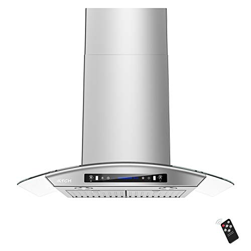 IKTCH 30-inch Wall Mount Range Hood Tempered Glass 900 CFM, Kitchen Chimney Vent Stainless Steel with Gesture Sensing & Touch Control Switch Panel, 2 Pcs Adjustable Lights