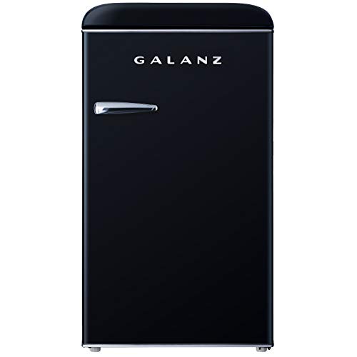 Galanz GLR35BKER Retro Compact Refrigerator, 3.5 Cu.Ft Single Door Fridge Adjustable Mechanical Thermostat with Chiller, Black