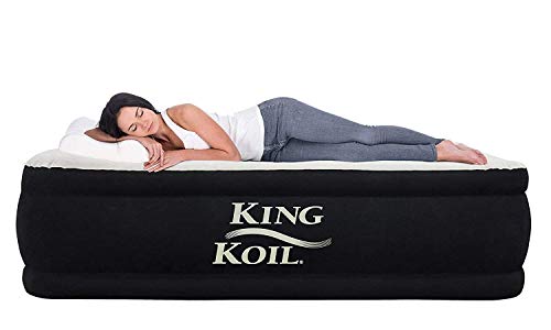 King Koil Twin Air Mattress with Built-in Pump - Double High Elevated Raised Airbed for Guests with Comfortable Top ONLY Bed with 1-Year Manufacturer Guarantee Included