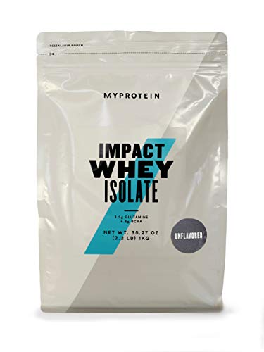 Myprotein® Impact Whey Isolate Protein Powder, Gluten Free Protein Powder, Muscle Mass Protein Powder, Dietary Supplement for Weight Loss, GMO & Soy Free, Whey Protein Powder , Unflavored, 2.2 Lbs