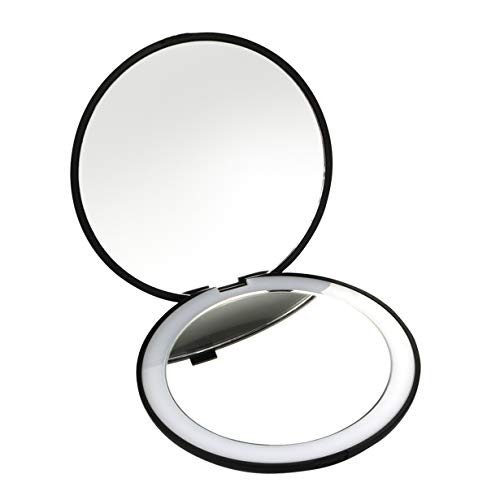 Best Travel Mirror- 10X Magnifying Mirror with Light- Small Compact Mirror for Pocket- Portable LED Lighted Makeup Mirror, Foldable Travel Mirror 1X & 10X Magnification